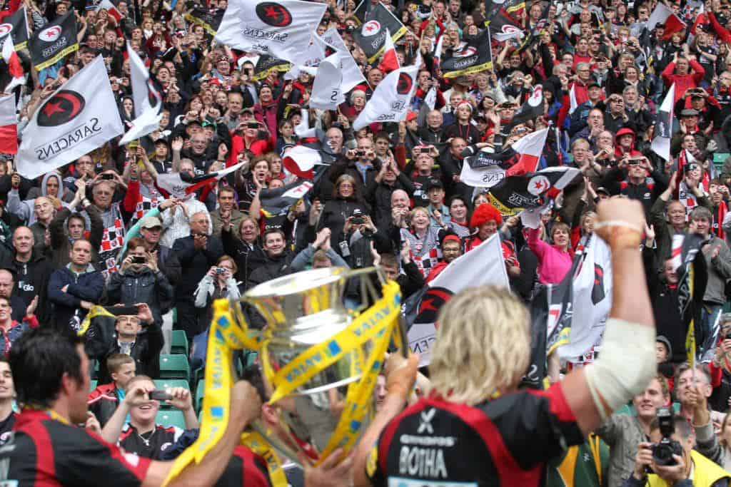 Saracens celebrate winning Aviva Premiership, 28/05/2011